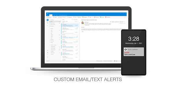 Send custom email alerts and text based on user defined tank level data